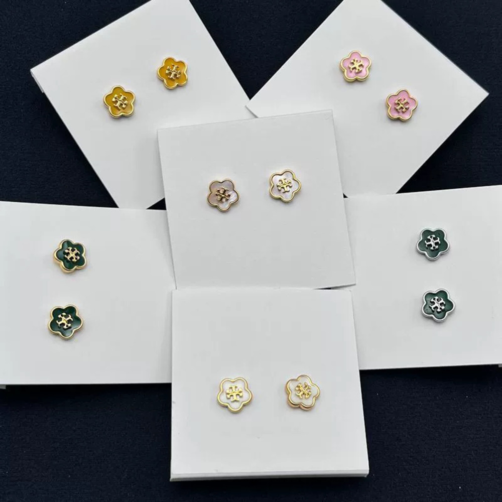 Tory Burch Natural Shell Enamel Drip Glaze Flower Stud Earrings